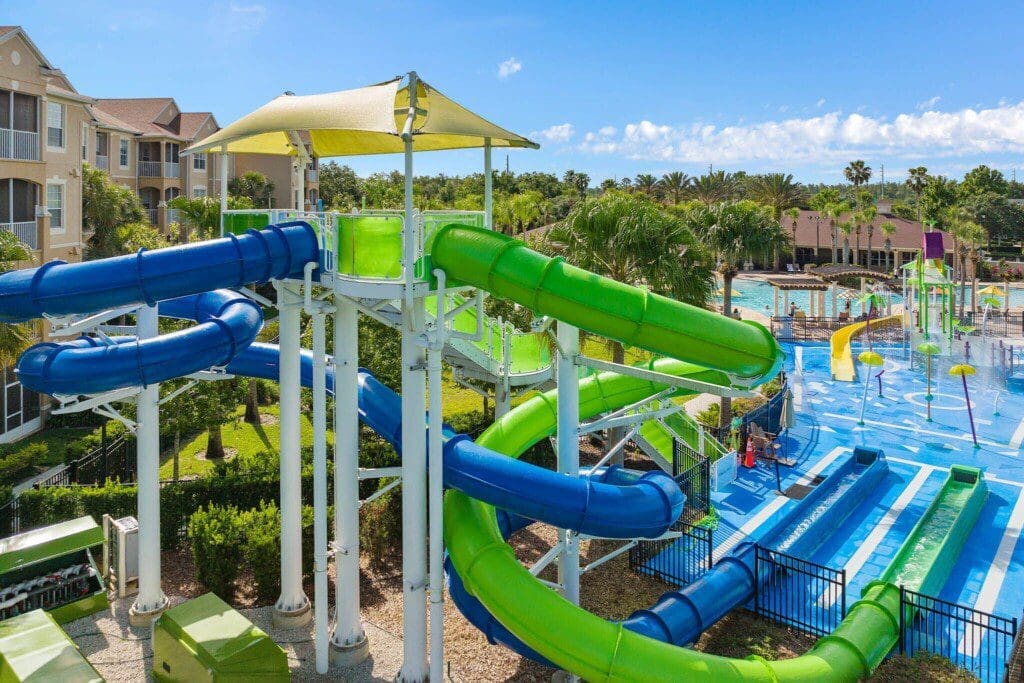 What to expect from a Windsor Hills rental—sunny days by the pool and a winding slide perfect for kids and adults